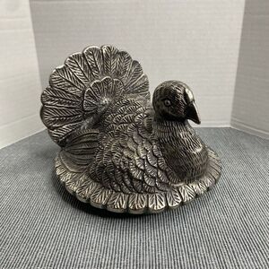 Turkey Thanksgiving Round Metal Pewter Butter Cover Lid Only